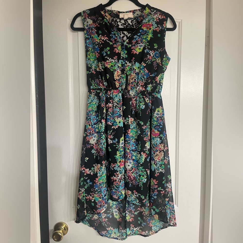 Pink Rose Floral Dress w/ Lace Back Size M